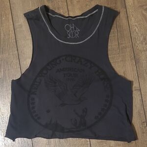 Chaser Dark Grey Neil Young Crazy Horse Graphic  Tank Top